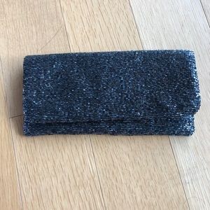 Dark grey beaded fold-over Moyna clutch